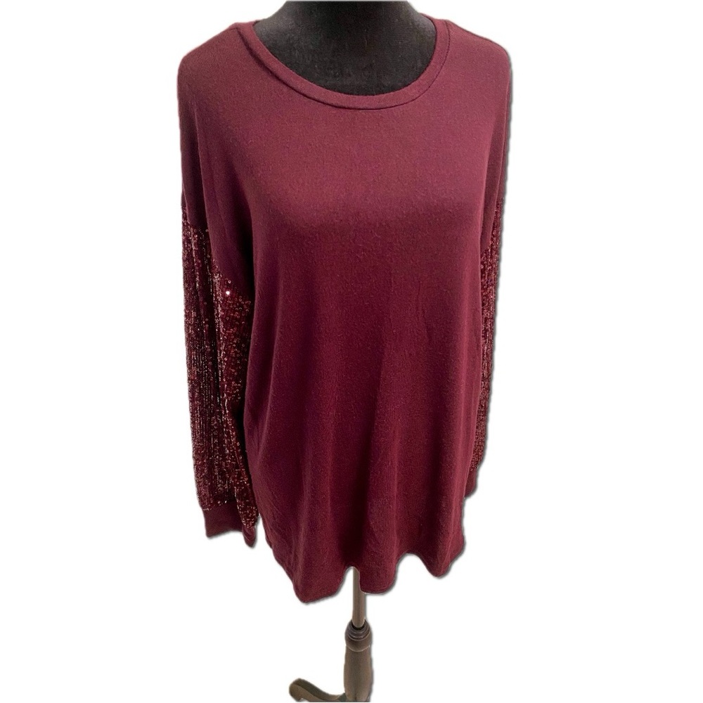 Maurices Burgundy Sweater with Sequin Accents